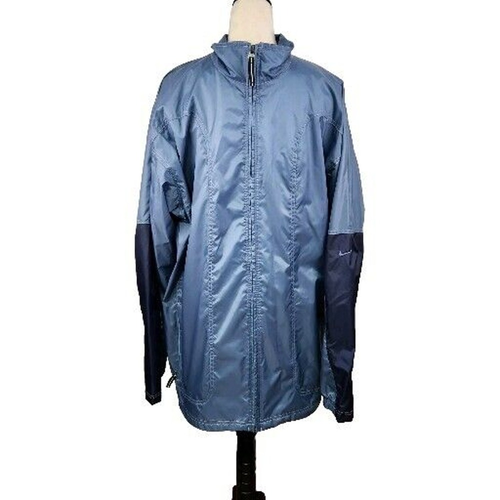 Nike Windbreaker Jacket Mens XXL Blue Grey Jersey Lined Sportswear Full Zip
